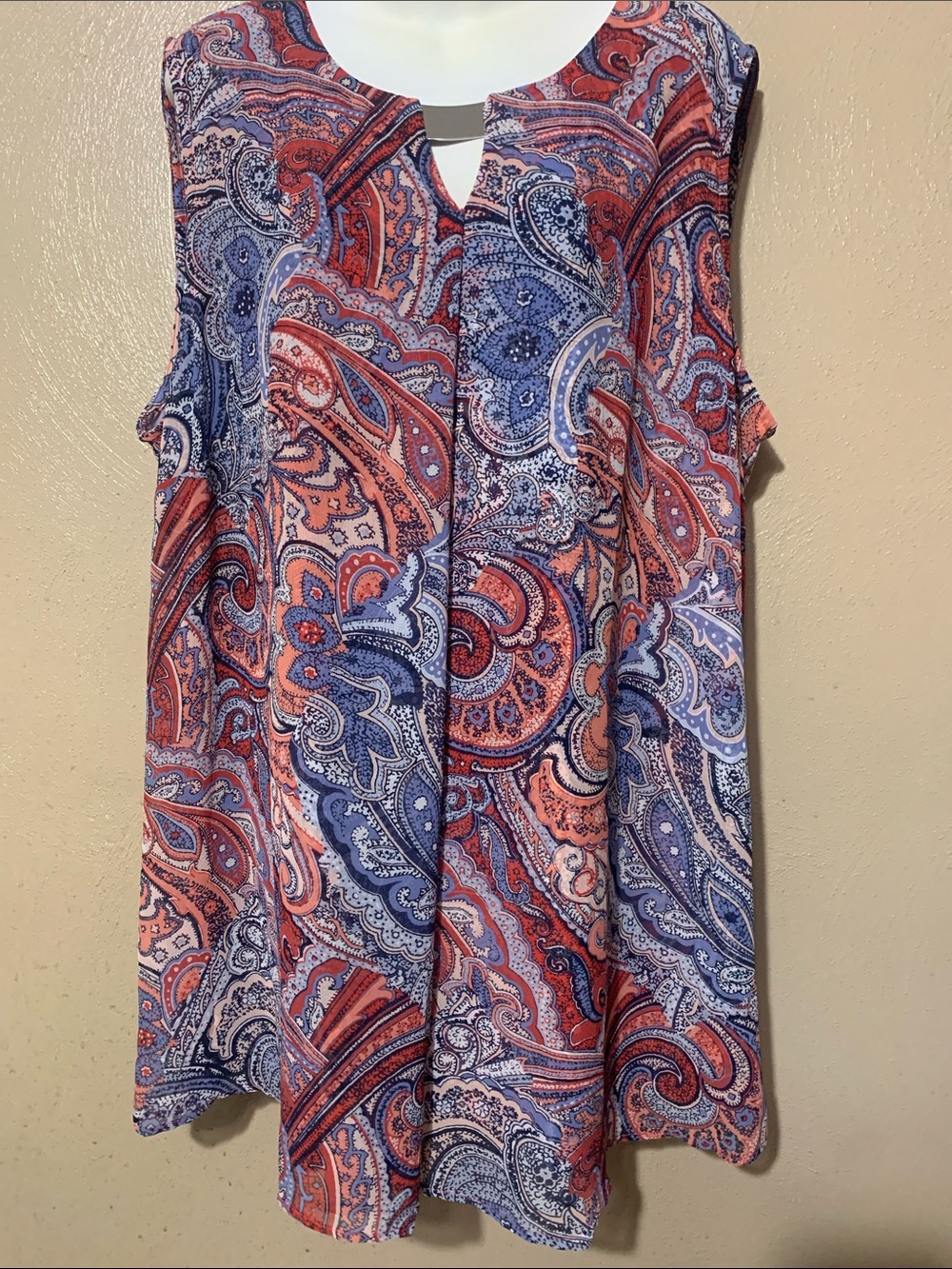 JM Collection Red and Blue Paisley Sleeveless Tank Top